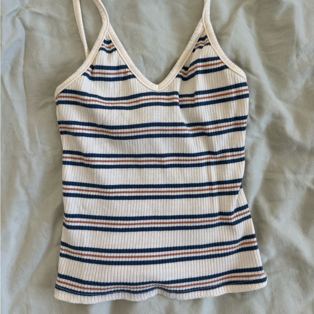 Women’s striped tank top blue and rusty orange size XS stretchy